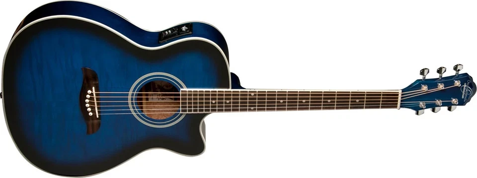 Oscar Schmidt OACE Auditorium Acoustic/Electric Guitar in Flame Trans Blue Fi... - Image 1 of 1
