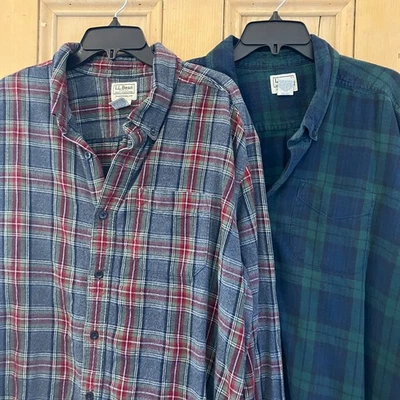L.L.Bean Mens 2 SET Scotch Xmas Plaid Traditional Fit Shirt XXL Reg Gray FA EXC - Image 1 of 4