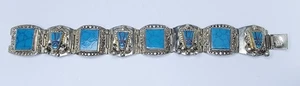 Vintage Taxco Mexico Vintage Türkis Sterling Silber 925 Armband - Bild 1 von 13