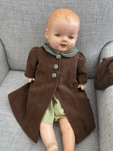 Antike Kompositionspuppe Sleepy Green Eyes Dimples 22 Zoll unbeschriftet - Bild 1 von 16