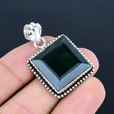 Ciondolo gioiello etnico in argento sterling 925 pietra preziosa diopside... - Immagine 1 di 4