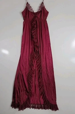 Vintage 1971 Flair, Union Label, Bergundy Nylon Nightgown With Lace Trim Small - Image 1 of 4