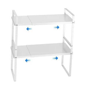 Expandable Cabinet Shelf Organizer, Stackable Kitchen Pantry Counter 2 White - Picture 1 of 7