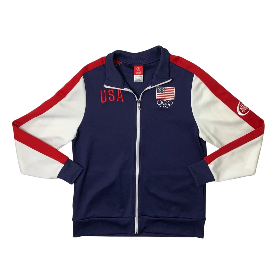 Chaqueta de los Juegos Olímpicos Team USA para Hombres L Grande Roja Blanca Azul Pista 24 Horas Fitness Logo Foto 1 de 4