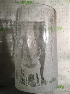 NEW! Yankee Candle Large Jar Holder Shimmering Forest Crackle Glass Deer Tree - Picture 1 of 12