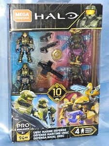 MEGA CONSTRUX HALO PRO BUILDERS UNSC MARINE DEFENSE 94 PCS 4 FIGURES NEW IN BOX - Picture 1 of 12