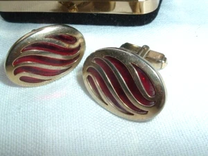 Vintage Art Deco Anson Ruby Red Glass 1" Oval Cuff Links - Picture 1 of 3