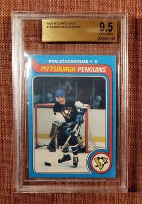 1979 O-Pee-Chee #154 Ron Stackhouse Penguins Hockey Card BVG 9.5 Gem Mint Pop 1 - Image 1 of 2