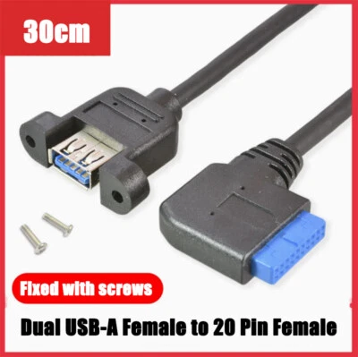 Dual 2 Ports USB-A 3.0 Female to Motherboard 20 Pin Female Header Cable 30cm - Image 1 of 4