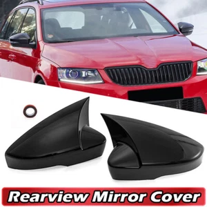 For 2015-2017 Skoda Octavia Rearview Side Mirror Cover Wing Cap Case Trim Black - Picture 1 of 11