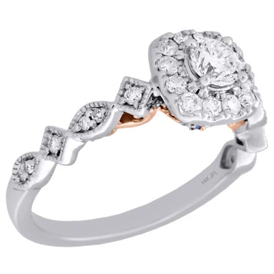 14K Two Tone Gold Round Solitaire Diamond Square Halo Engagement Ring 0.75 Ct. - Image 1 of 4