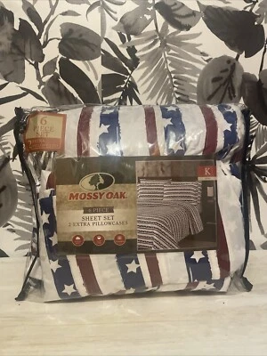 MOSSY OAK PATRIOTIC 6 Pc SHEET SET King STARS & STRIPES NIP - Image 1 of 2