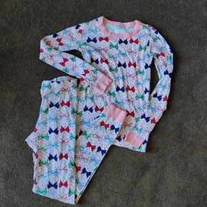 Hanna Andersson Red Blue Bows 2 Pc.  Pajama PJs US 12 150cm Pink  Long Johns - Picture 1 of 5