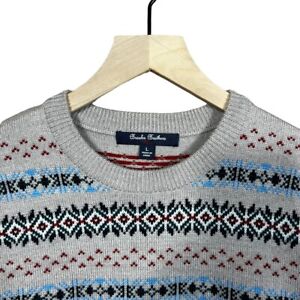 Brooks Brothers I Women's Merino Wool Beige Fair Isle Crewneck Sweater Size L