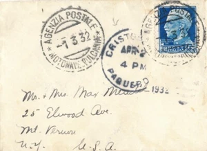 Italy 1932 Ship Mail AGENZIA POSTALE MOTONAVE VULCANIA + CRISTOBAL PAQUEBOT USA - Picture 1 of 2