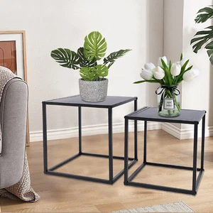 2pc Modern Square Tray Side End Table Coffee Table Living Room office Matt Black - Picture 1 of 12