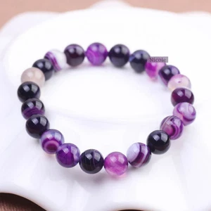 Natural Gemstone Crystal 6-8mm Purple Agate Bracelet BN11 - Picture 1 of 6