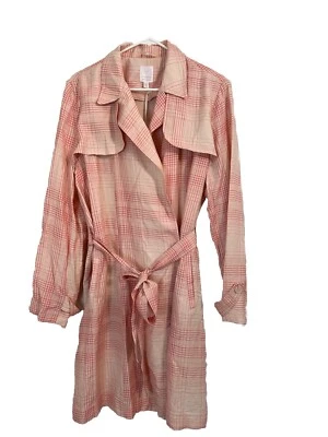 Trench coat Lauren Conrad rosa a cuadros muy bayas XL algodón rayón largo nuevo con etiquetas Foto 1 de 4