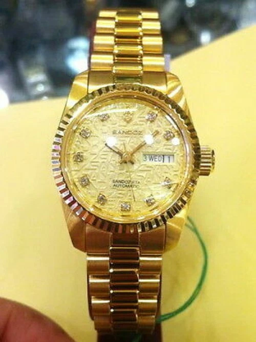 Sandoz Gold Tone Dial Red Diamond Hour Marker Automatic Watch 398235D-12-8