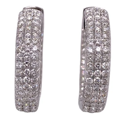 10.65 Carat Diamond Wide Hoop In & Out 18 Karat White Gold Earrings New Modern  - Image 1 of 4