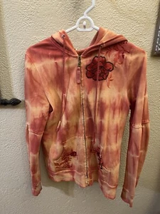 Free People Orange Tie Dye And Floral Embroidered Zip Up Hoodie Size Medium - Picture 1 of 13