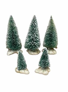 5 Christmas Village Frosted Christmas, Evergreen Trees w/ Ceramic base - Picture 1 of 8