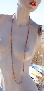 VINTAGE VERKUPFERTE LANGE KETTE PERLENKETTE • 42 Zoll • Made in Japan - Bild 1 von 3