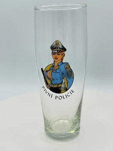 Very Rare Pivni Policie Busty Policewoman Czech Republic Breweriana Beer Glass - Picture 1 of 2