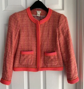 J. Crew Braid Trimmed Tweed Blazer Pink Orange Women’s  Size XS - Picture 1 of 8