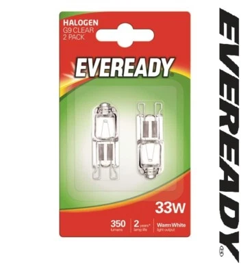 EVEREADY 2X HALOGEN CAPSULE 2 PIN LAMP BULB 40W G9 PACK OF 2 PIN WARM WHITE DIMMABLE OVEN