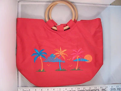 NUEVO CON ETIQUETAS Stowaway Bonito Rojo Cremallera Playa Cartera Bolso Tropical Palmeras Sol SH252 Foto 1 de 4