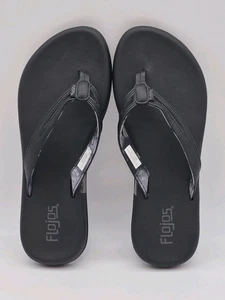 Flojos Flip Flop Womans Size 9 Sandals Black Memory Foam Comfort - Picture 1 of 9