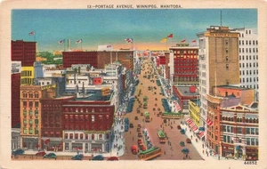 WINNIPEG MB MANITOBA CANADA PORTAGE AVE VINTAGE LINEN POSTCARD 090225 U - Picture 1 of 2