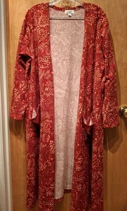 Lularoe XL Sarah Long Robe Duster Open Front Red Print Knit Pockets - Imagen 1 de 5