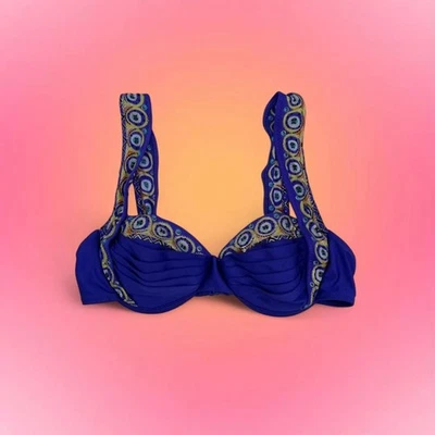 VINTAGE GOTTEX PURPLE SWIM TOP – BOHO EMBROIDERED STRAPS - Image 1 of 4