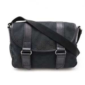 Gucci Gg Canvas Shoulder Bag Messenger Crossbody Punching Leather Black Silver H - Picture 1 of 8