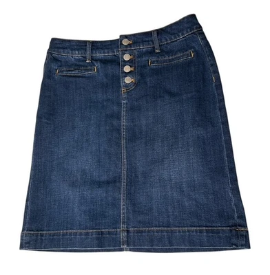 Falda Denim Lápiz Recta Talbots Talla 4 Azul Botón Mosca Cinturón Lazos tiro alto Foto 1 de 4