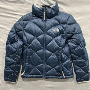 Chaqueta acolchada de plumón de ganso The North Face 550 para mujer XS azul cintura ajustable - Imagen 1 de 15