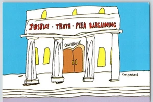 Postcard John Callahan Comic Artist Justice Truth Plea Bargaining 4x6 - Picture 1 of 3