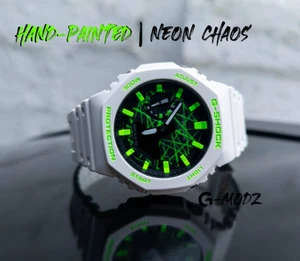 Custom Mod Casio G-Shock CasiOak Hand-Painted GA-2100 Neon Green modified - Picture 1 of 6