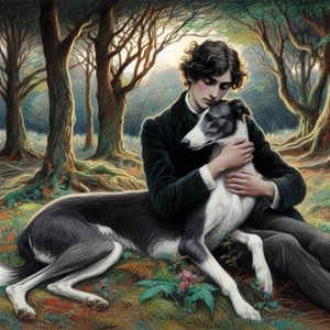 Greyhound , Lurcher, Sighthound Whippet  Pre Raphaelite Remembrance Card - Picture 1 of 2