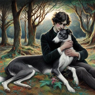Greyhound , Lurcher, Sighthound Whippet  Pre Raphaelite Remembrance Card - Image 1 of 2
