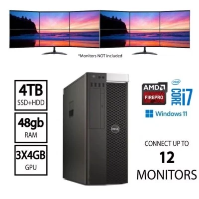 Dell Trading Computer 12 monitor core i7 3.50GHz 48GBRAM 4TBSSD+HDD DESKTOPWIN11 - Image 1 of 4