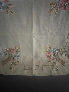 "Mantel vintage bordado floral vibrante granja rústico campo 32""x32""" - Imagen 1 de 4