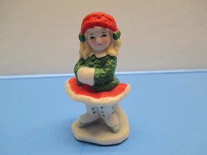 Estatuilla vintage Lefton Colonial Village #06553 niña patinadora 1987 B58 - Imagen 1 de 3