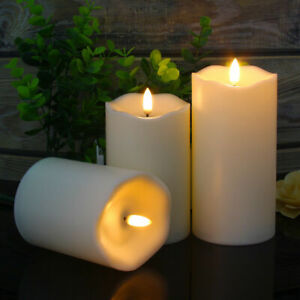 3pcs Flickering Moving Wick Flameless Pillar Candle Led Candles with Remote