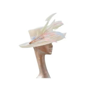 Orla - Ivory & Multi pastel Feature WEDDING ASCOT hat - Picture 1 of 6