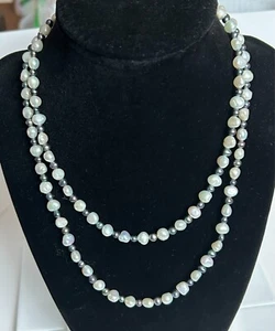 Natural 6mm White and Black Pearl Necklace apprx 33" - Picture 1 of 6