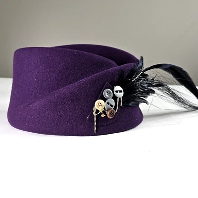 Doeskin Vintage Formal Sunday Dress Up Purple Black Feather Hat One Size - Image 1 of 4