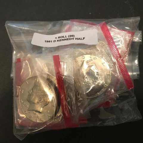 1981 P D Kennedy Half  Mint Cello Roll 20 TOTAL COINS Cover